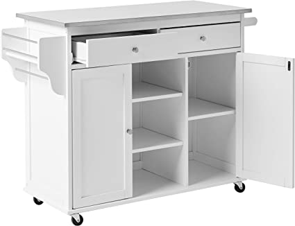 Tullarick Stainless Steel Top with White Finish Kitchen Cart