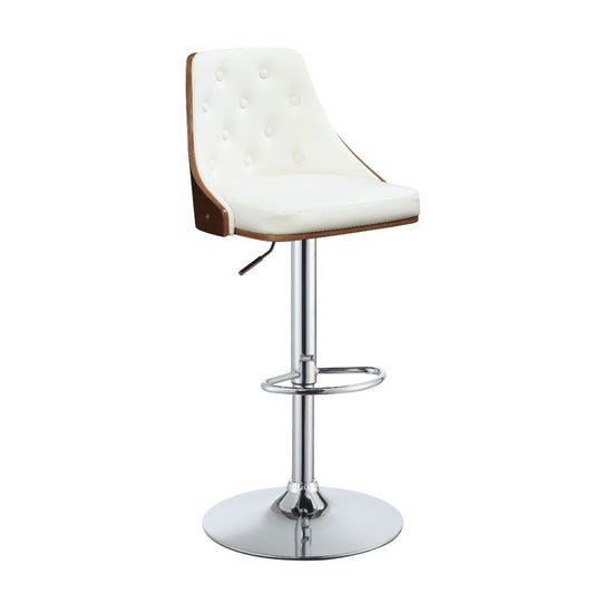 Camila White Leather and Walnut Adjustable Stool (Set of 2)