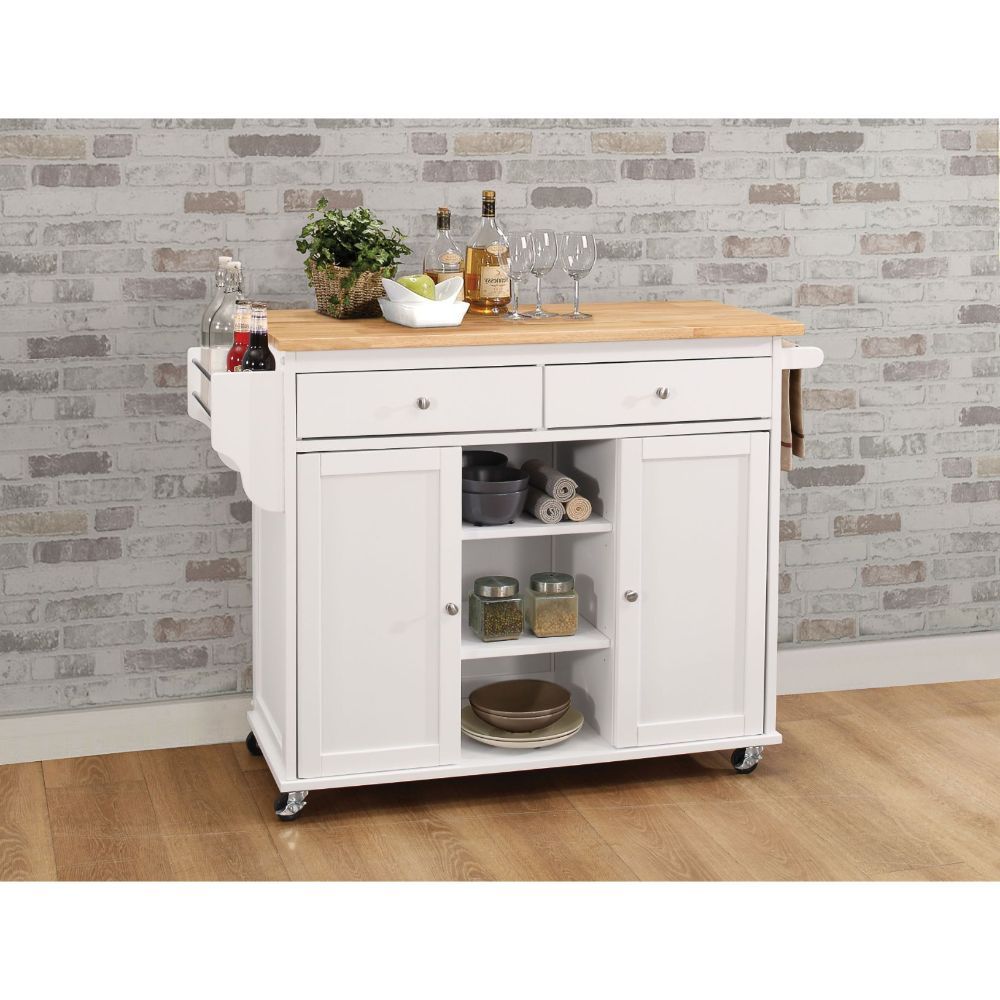 Tullarick Wooden Top with White Finish Kitchen Cart