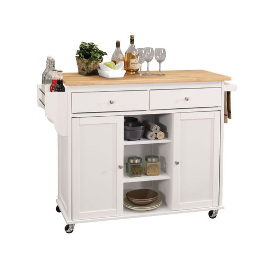 Tullarick Wooden Top with White Finish Kitchen Cart