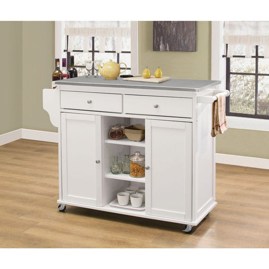 Tullarick Stainless Steel Top with White Finish Kitchen Cart