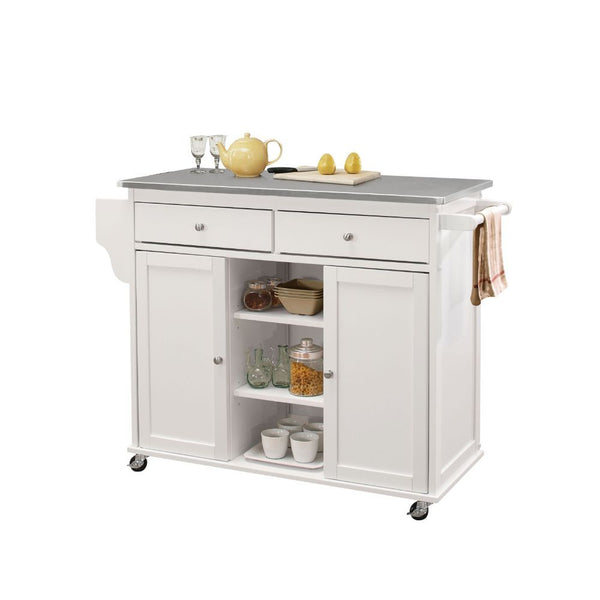 Tullarick Stainless Steel Top with White Finish Kitchen Cart