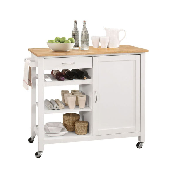 Ottawa Butcher Block Top with White Finish Kitchen Cart