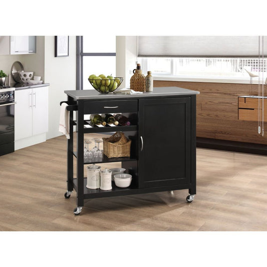 Ottawa Stainless Steel Top Black Finish Kitchen Cart