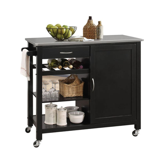 Ottawa Stainless Steel Top Black Finish Kitchen Cart