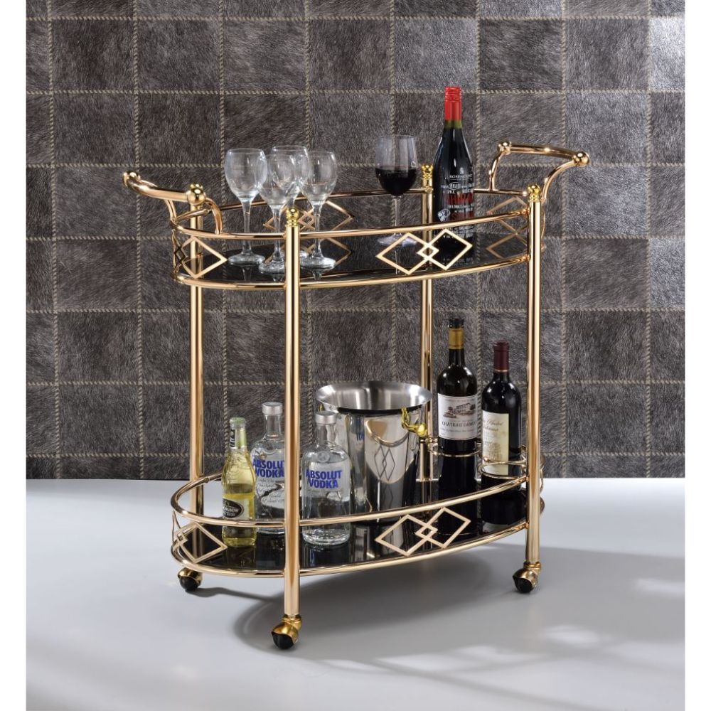 Ottesen Glass and Gold Finish Bar/Wine Serving Cart