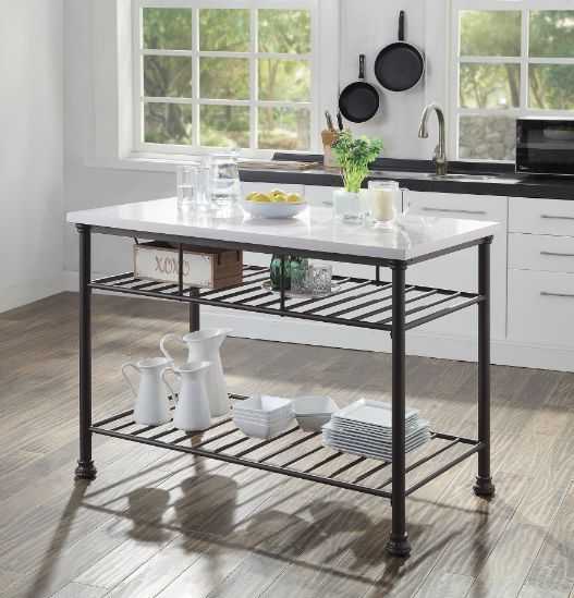 Freyja Cultured Marble and Grey Finish Kitchen Island