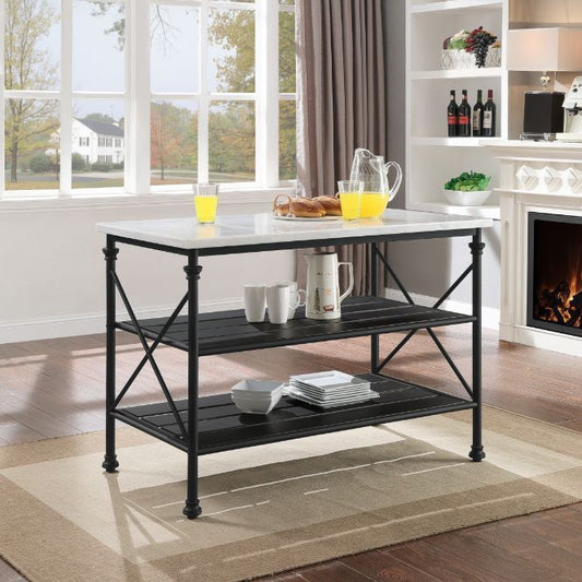 Brahm Kitchen Island with White Marble Top and Gray Finish