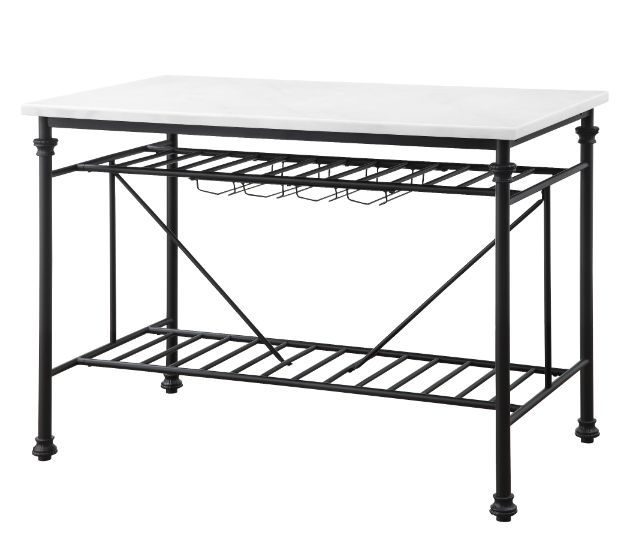 Mera White Marble Industrial Grey Metal Finish Kitchen Island