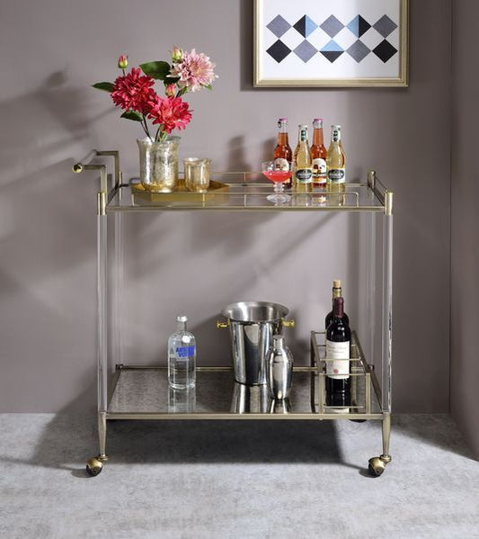 Cirro Brass and Mirrored Bar/Wine Serving Cart