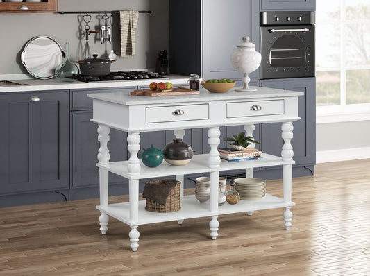 Rorratt Marble Top and White Finish Kitchen Island