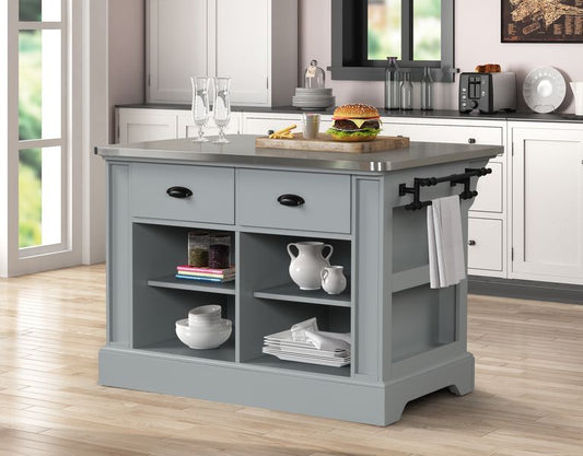 Urrur Steel Top with Grey Finish Kitchen Island