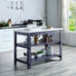 Enapay White Marble and Grey Kitchen Island