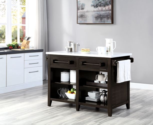 Darwid Expresso Finish and White Marble Kitchen Island