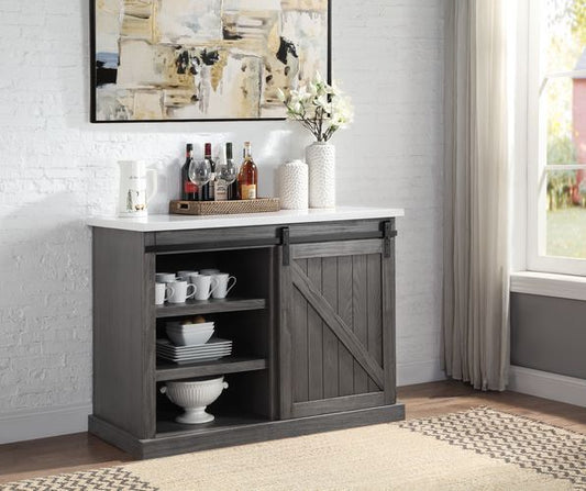 Gauri Marble Top and Gray Oak Sideboard Server