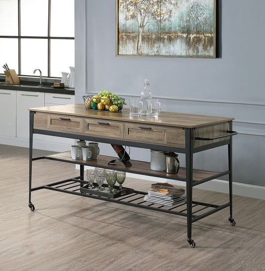 Macaria Rustic Oak and Black Finish Kitchen Island/Cart