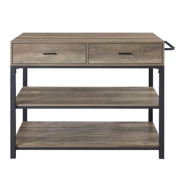 Macaria Rustic Oak and Black Finish Kitchen Island