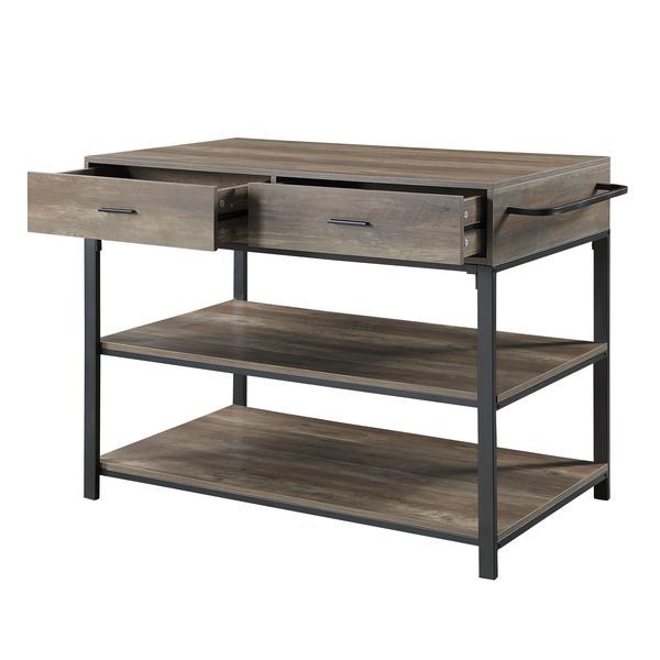 Macaria Rustic Oak and Black Finish Kitchen Island