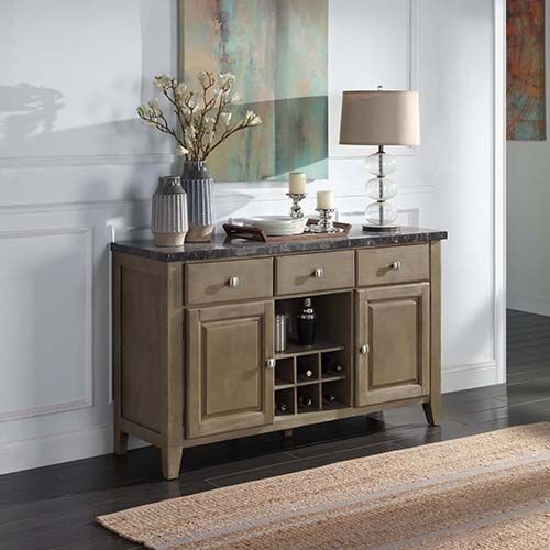 Charnell Oak and Dark Marble Server Sideboard